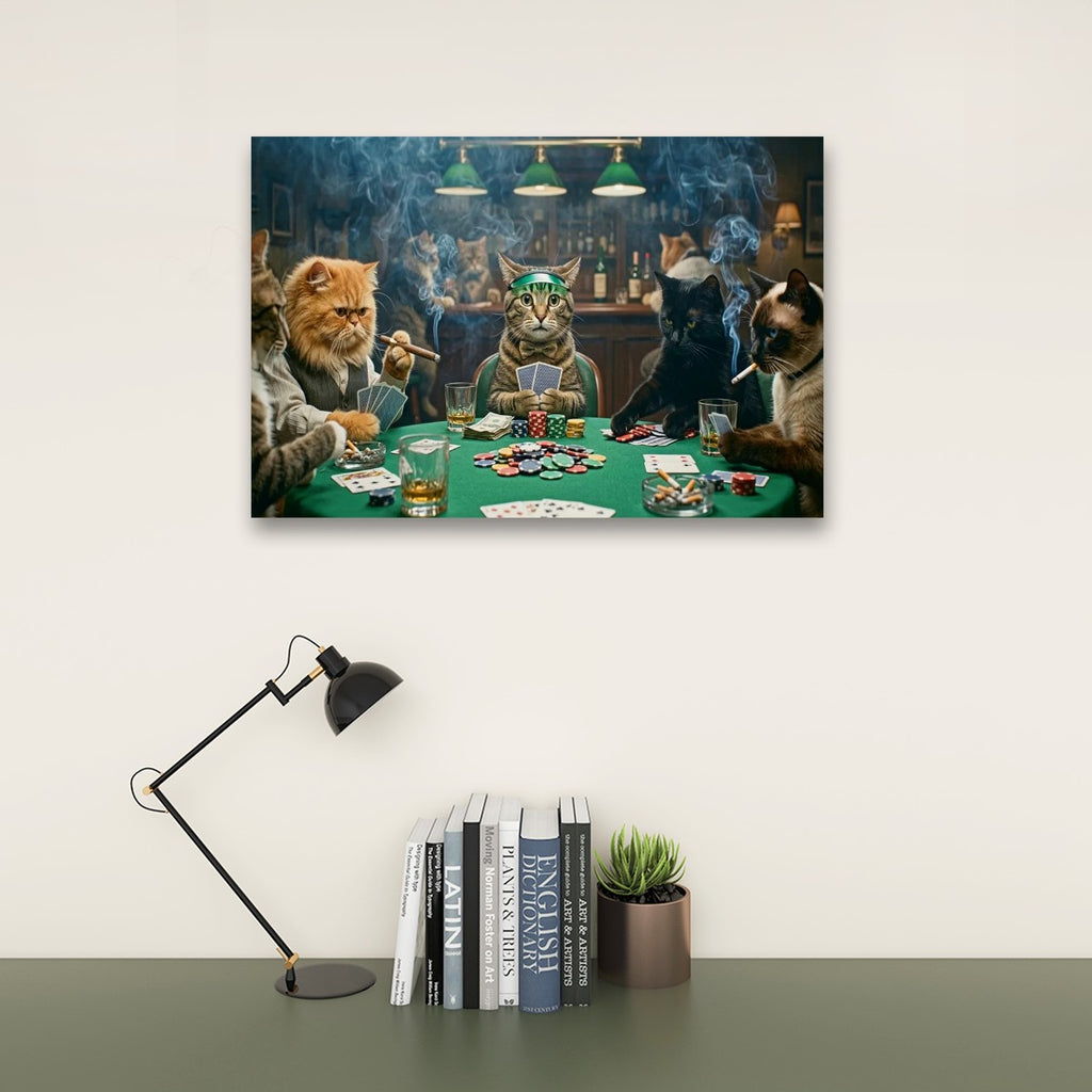 Poker Cats Playing Cards Canvas Wall Art – Multi-Panel Cat Decor