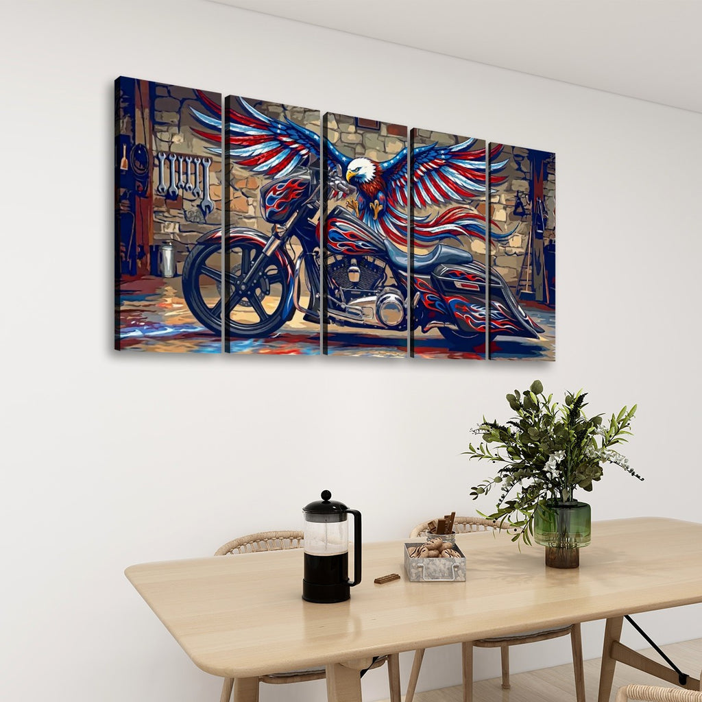American Bagger Dresser Canvas Wall Art — Red, White & Blue Eagle, Stretched Swoop Bags
