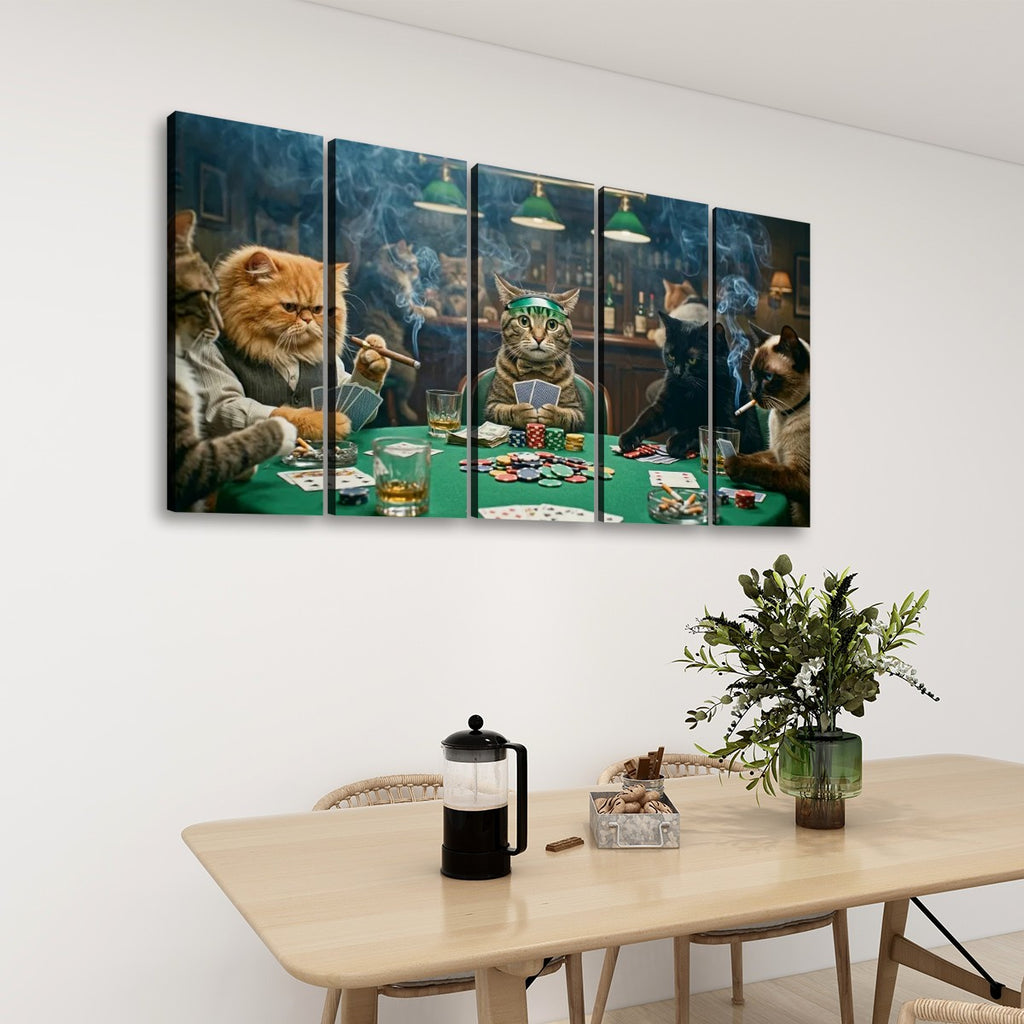 Poker Cats Playing Cards Canvas Wall Art – Multi-Panel Cat Decor