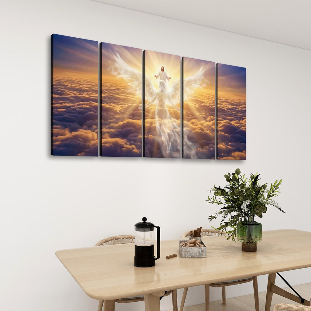 Jesus & Angel Heaven Golden Hour Above the Clouds Canvas Wall Art