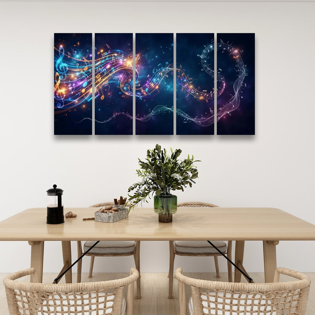 Abstract Musical Notes Ribbon — Multi-Color 1, 3, 5-Panel Split Canvas Wall Art