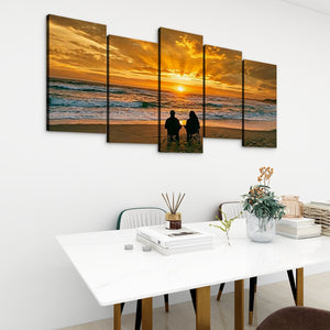 Sunset Surf – Couple on the Beach 5-Panel Canvas Wall Art