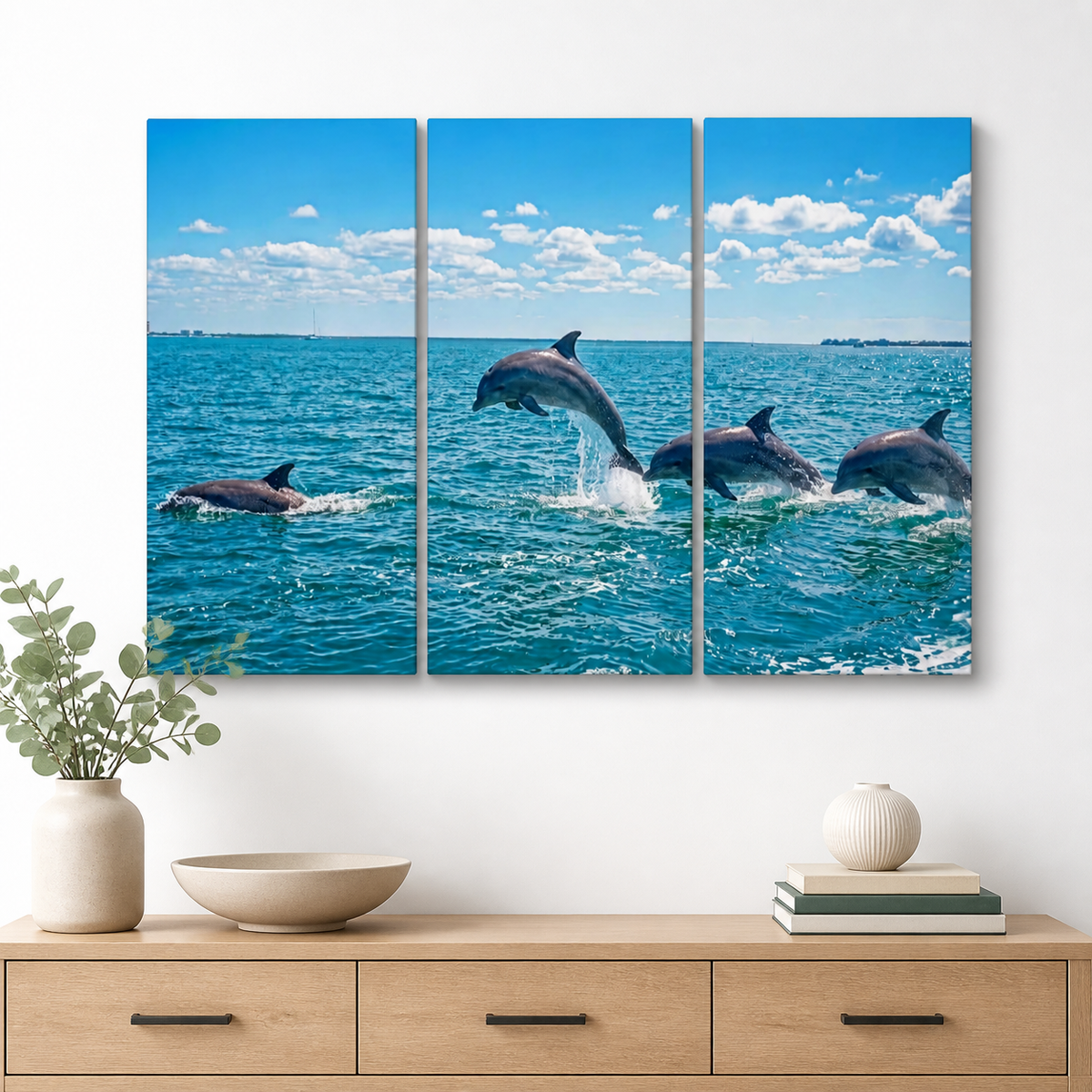 Dolphins Jumping, Breaching, Porpoising in the Gulf of Mexico Canvas Wall Art — Single & Multi-Panel Prints