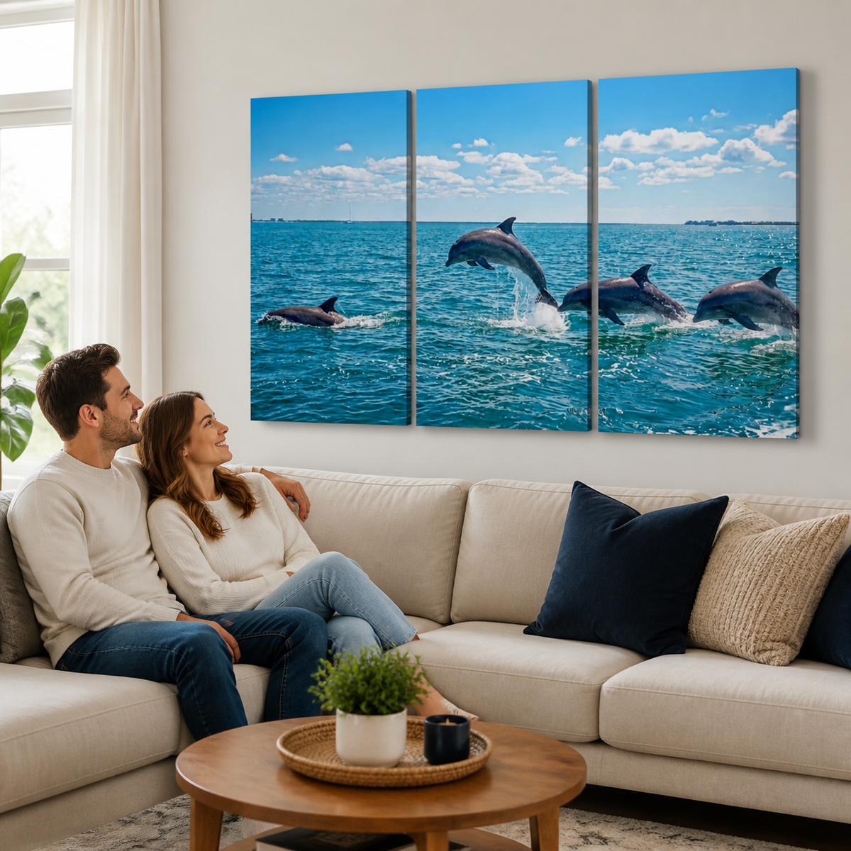 Dolphins Jumping, Breaching, Porpoising in the Gulf of Mexico Canvas Wall Art — Single & Multi-Panel Prints