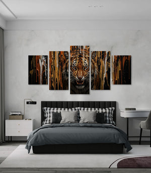 Bedroom with a large tiger painting on the wall