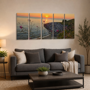 Lake Michigan Sunset Canvas Wall Art – Looking Over a Bluff | 1, 3 & 5 Panel Coastal Landscape Print