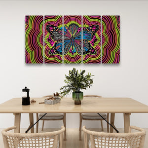 Neon Wings – Psychedelic Butterfly Multi-Panel 3 and 5 Panel Canvas Wall Art