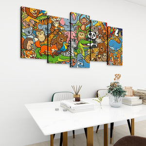 Wild & Whimsical — Cartoon Animal Collage Kids' Canvas Wall Art