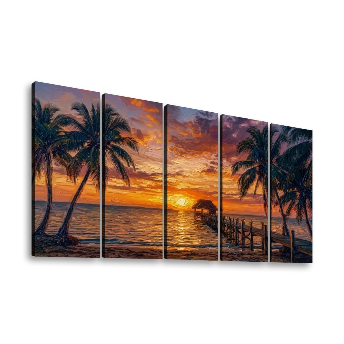 Dock at Sunset Canvas Wall Art – 5-Panel Level