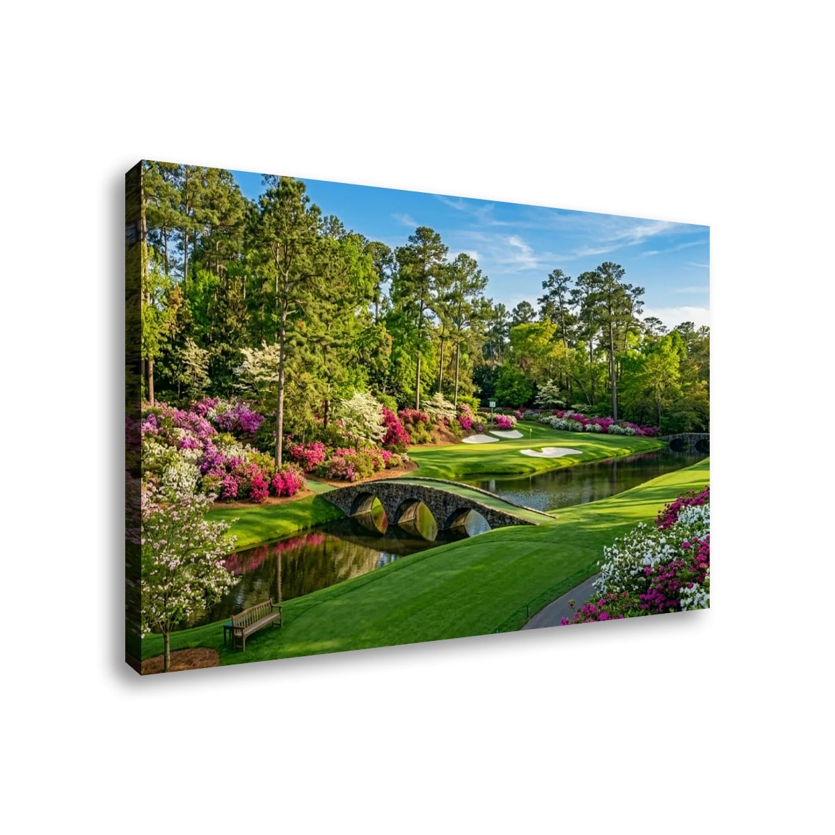 Georgia Golf Course Canvas Wall Art — Flowers, Water & Bridge Multi-Panel Print