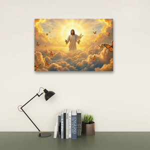 God Releasing Butterflies — Divine Grace at Sunrise Canvas Wall Art