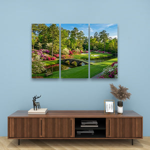 Georgia Golf Course Canvas Wall Art — Flowers, Water & Bridge Multi-Panel Print