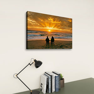 Sunset Surf – Couple on the Beach 5-Panel Canvas Wall Art