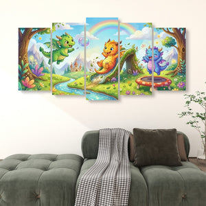Playful Dragons Wall Art – 1, 3 & 5 Panel Canvas Print