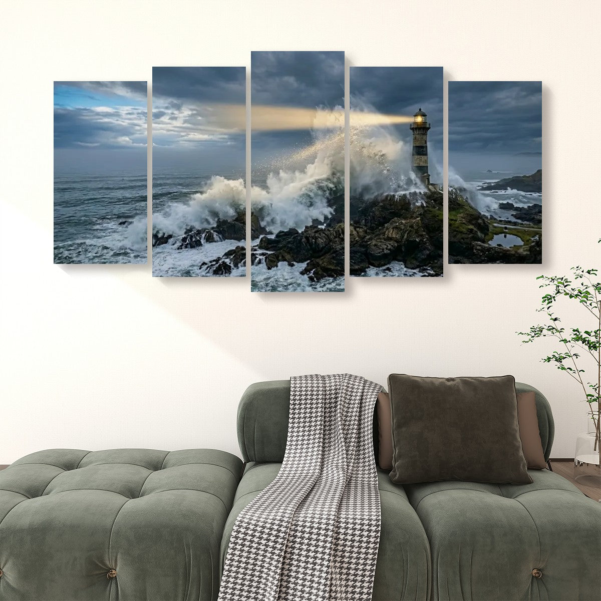 Stormy Lighthouse Canvas Wall Art – Dramatic Coastal Storm Scene | 1, 3 & 5 Panel Home Décor Print