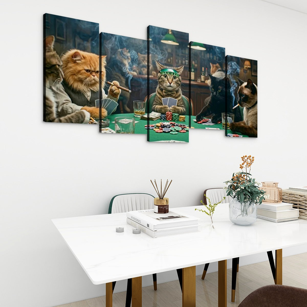 Poker Cats Playing Cards Canvas Wall Art – Multi-Panel Cat Decor