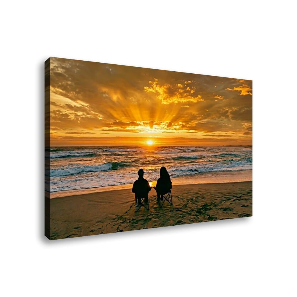 Sunset Surf Couple on the Beach Canvas Wall Art – Romantic Coastal Scene | 5-Panel Level Print