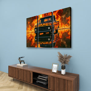 Flaming 1966 Chevy C10 – 5-Panel Canvas Wall Art