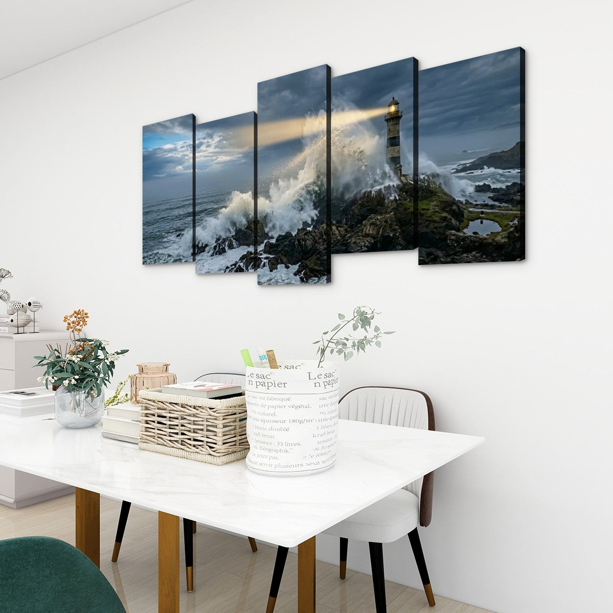 Stormy Lighthouse Canvas Wall Art – Dramatic Coastal Storm Scene | 1, 3 & 5 Panel Home Décor Print