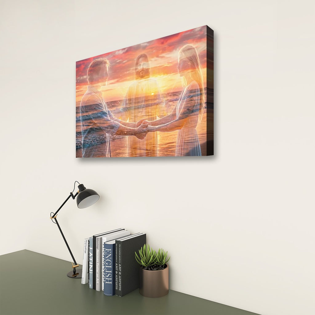 Jesus Christ Loving Couple Sunset Beach 5 Panel Level Canvas Wall Art