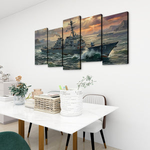 Storm Fury – Warship Battling Rough Seas 5-Panel Canvas Wall Art