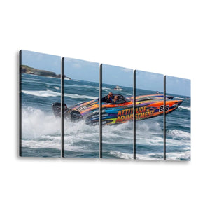 Attitude Adjustment – Twin-Engine Racing Boat 5-Panel Canvas Wall Art