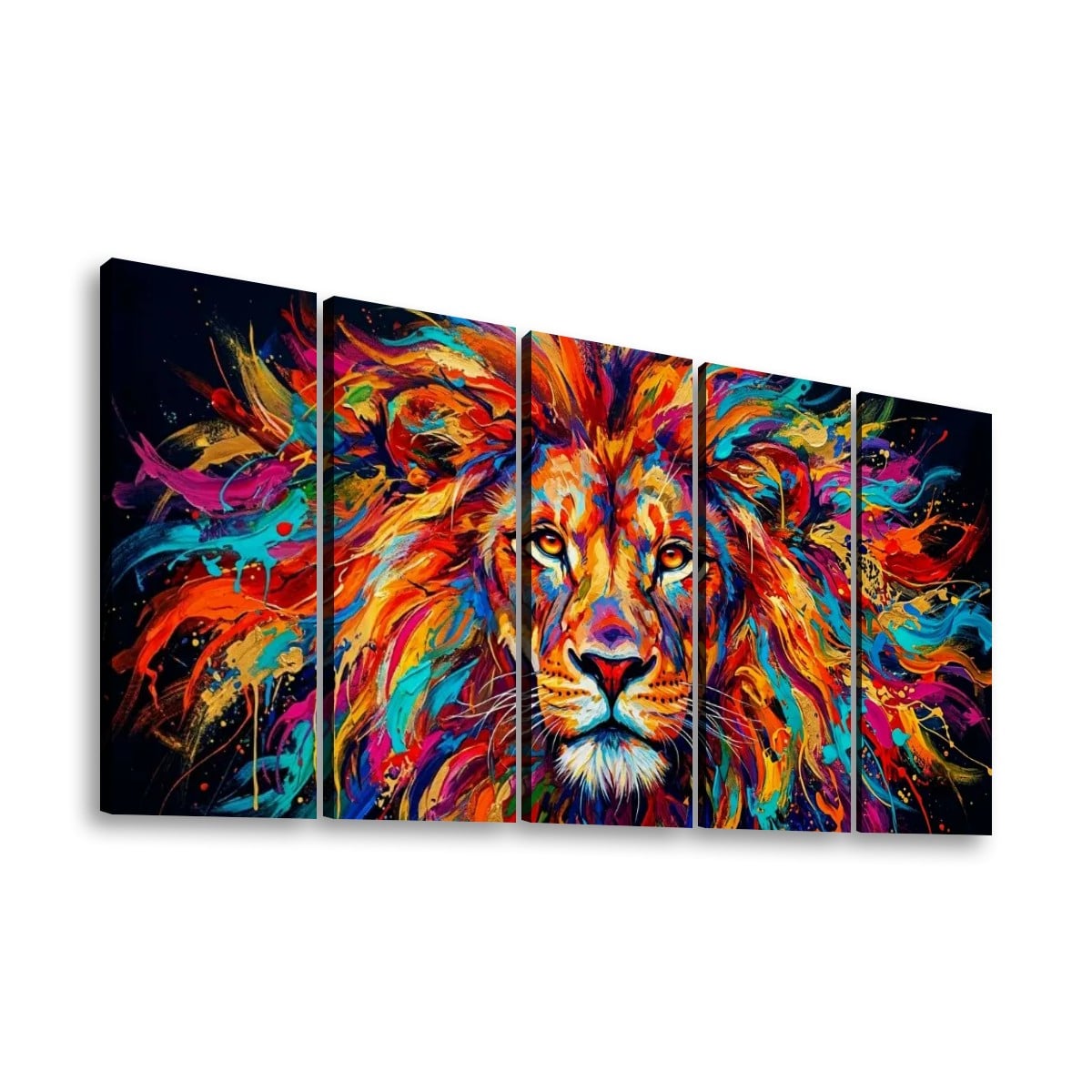 Abstract Colorful Lion Head Mane 1, 3, 5 Split Canvas Panel Wall Art Print