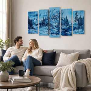 Winter's Silence Canvas Wall Art – Oil Painting-Inspired Snowy Landscape | 1, 3 & 5 Panel Print