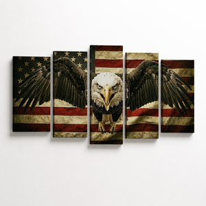 Vintage Eagle Flag Canvas Wall Art – Patriotic American Bald Eagle | 1, 3 & 5 Panel Staggered Print
