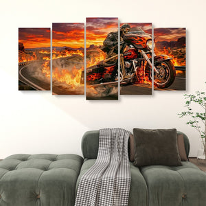 Dead Man's Ride – Skeleton Bagger Wheelie 5-Panel Canvas Wall Art