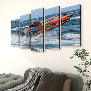 Attitude Adjustment – Twin-Engine Racing Boat 5-Panel Canvas Wall Art