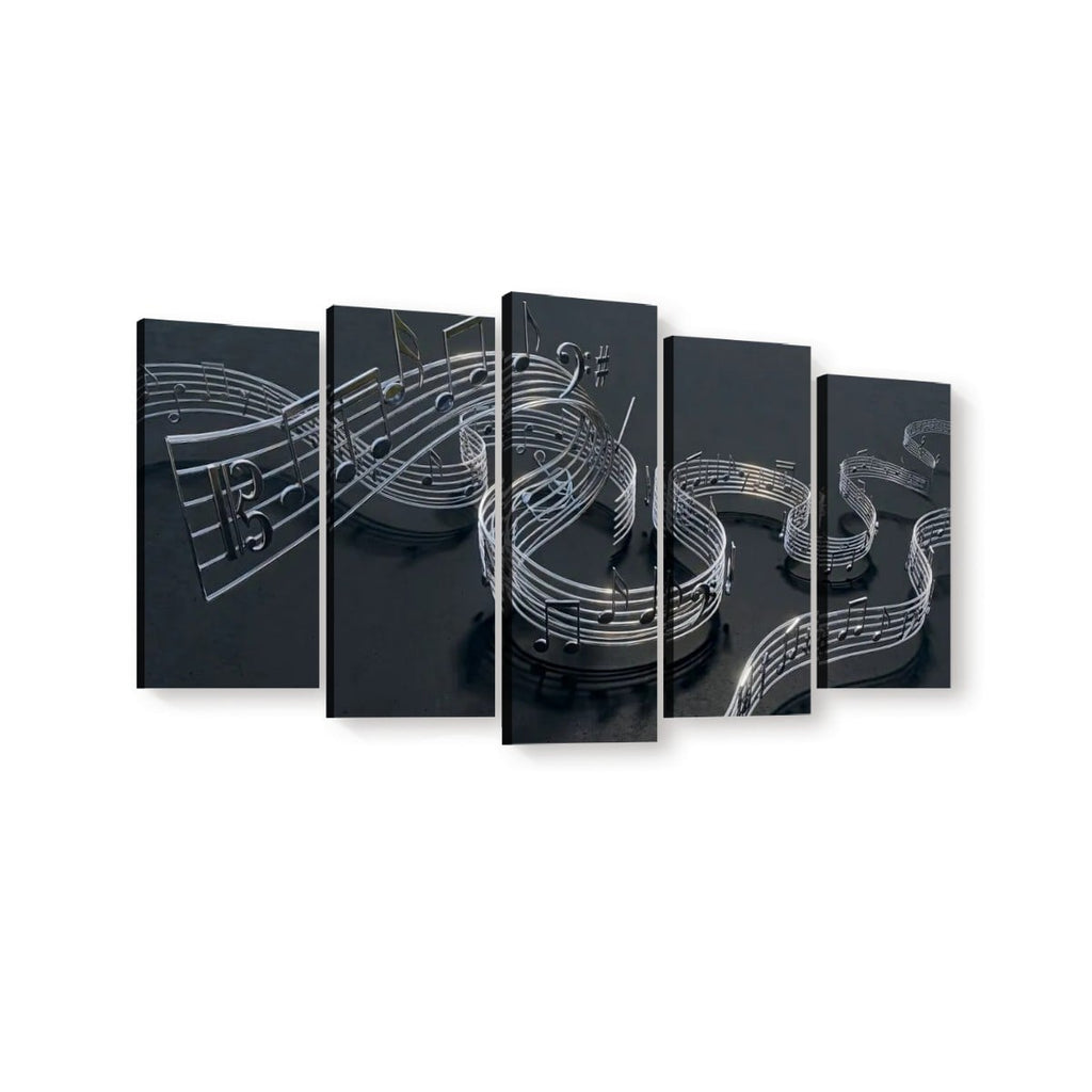 Chrome Musical Notes & Ribbon Split Canvas Panel Wall Art Decor