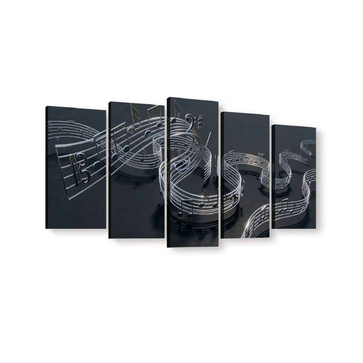 Chrome Musical Notes & Ribbon Split Canvas Panel Wall Art Decor