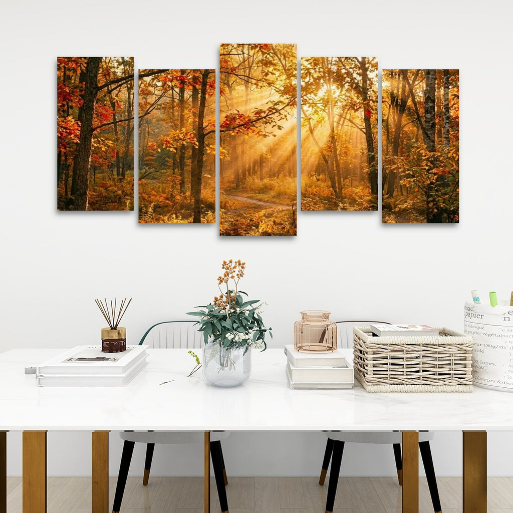 Autumn Forest Fall Sun Rays Canvas Panel Wall Art Living Bed Room Print