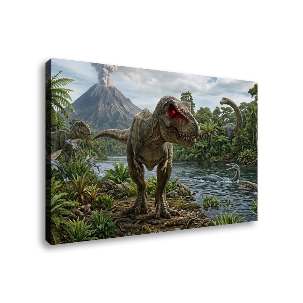 T-Rex & Carnivores Canvas Wall Art – Prehistoric Fury Dinosaur Print | 1, 3 & 5 Panel Kids & Game Room