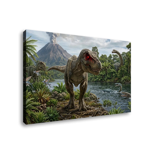 T-Rex & Carnivores Canvas Wall Art – Prehistoric Fury Dinosaur Print | 1, 3 & 5 Panel Kids & Game Room