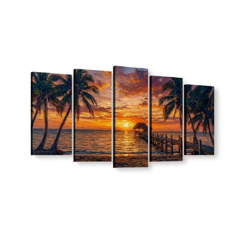 Dock at Sunset Canvas Wall Art – 5-Panel Level