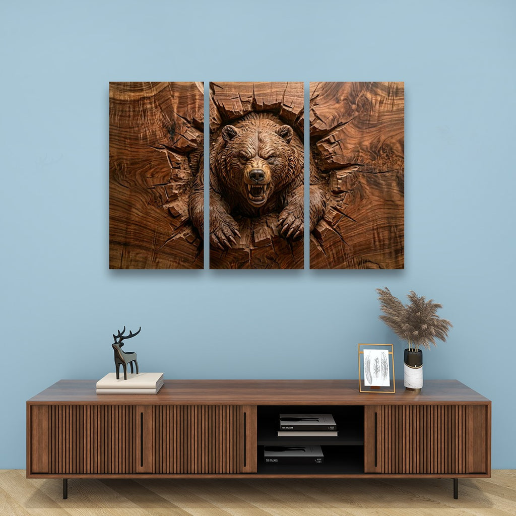 3D Angry Leaping Bear — 3D Sculpted Canvas Wall Art Decor