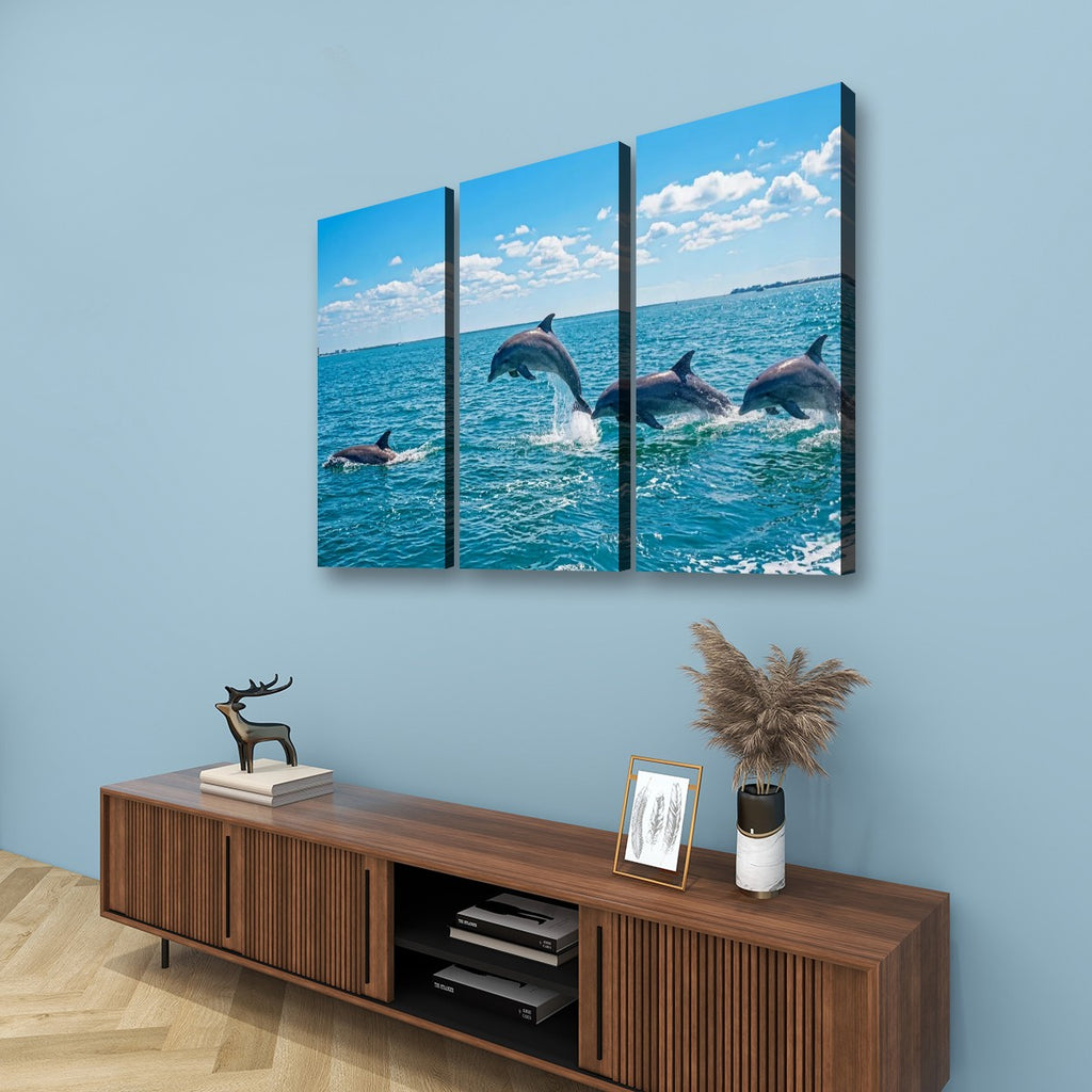 Dolphins Jumping, Breaching, Porpoising in the Gulf of Mexico Canvas Wall Art — Single & Multi-Panel Prints
