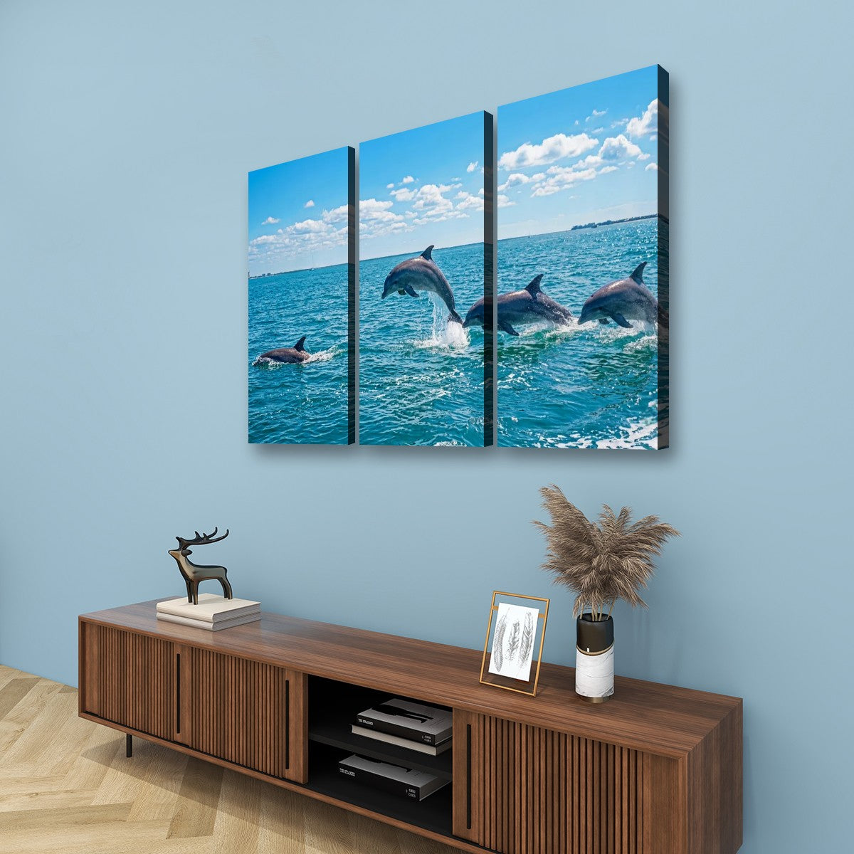 Dolphins Jumping, Breaching, Porpoising in the Gulf of Mexico Canvas Wall Art — Single & Multi-Panel Prints
