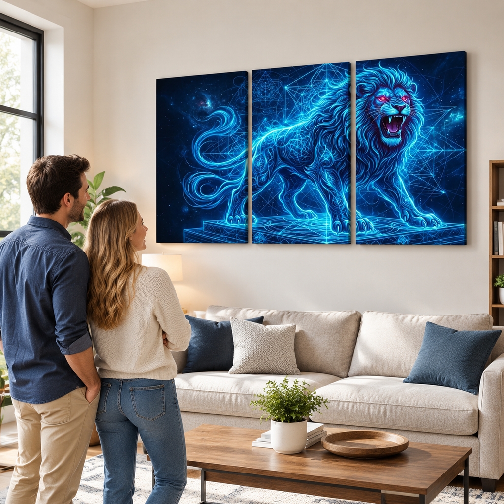 Electric Blue Lion Mane Living Room Above Sofa Wall Art