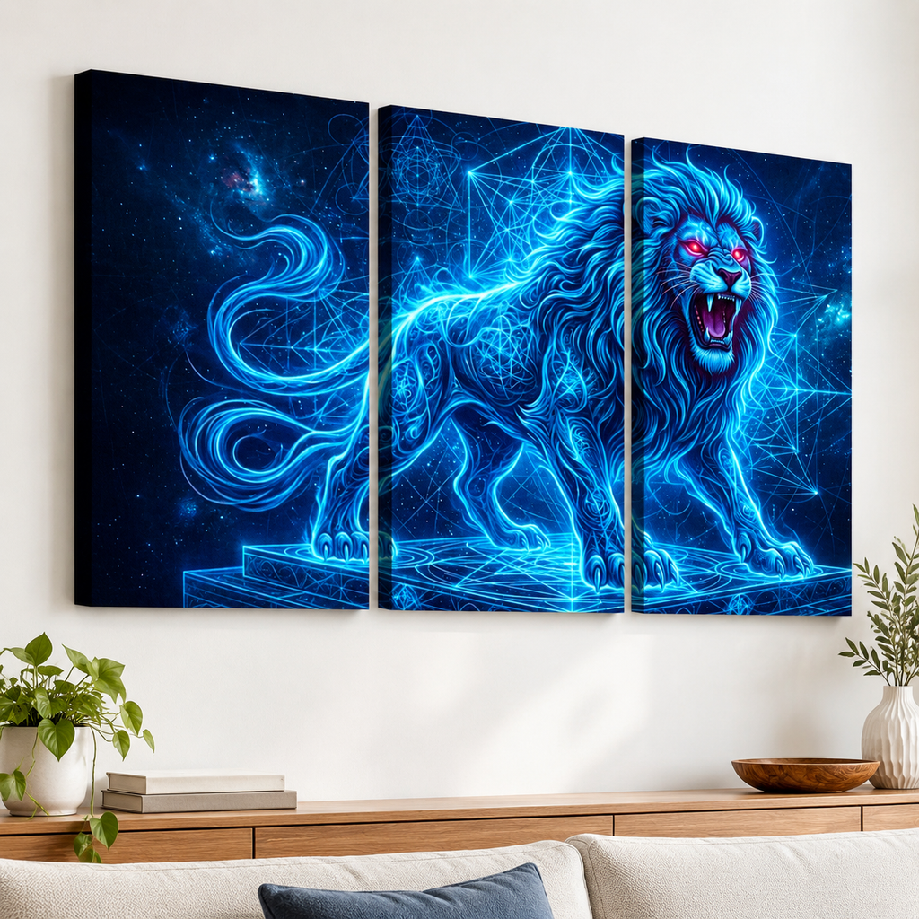 Electric Blue Lion Mane Living Room Above Sofa Wall Art