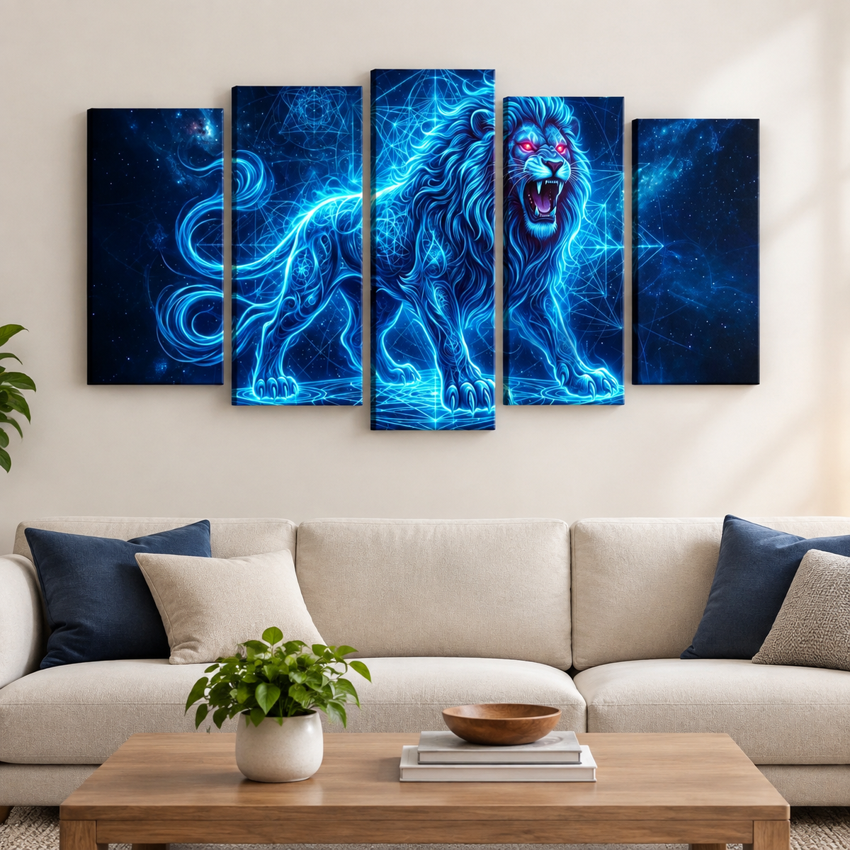 Electric Blue Lion Mane Living Room Above Sofa Wall Art