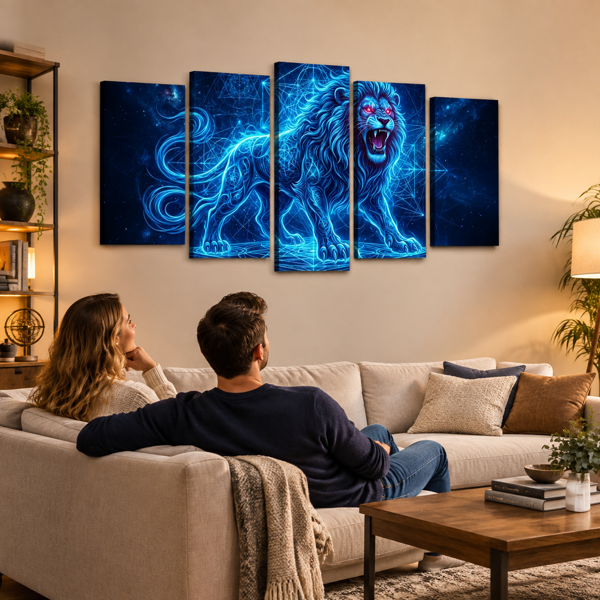 Electric Blue Lion Mane Living Room Above Sofa Wall Art