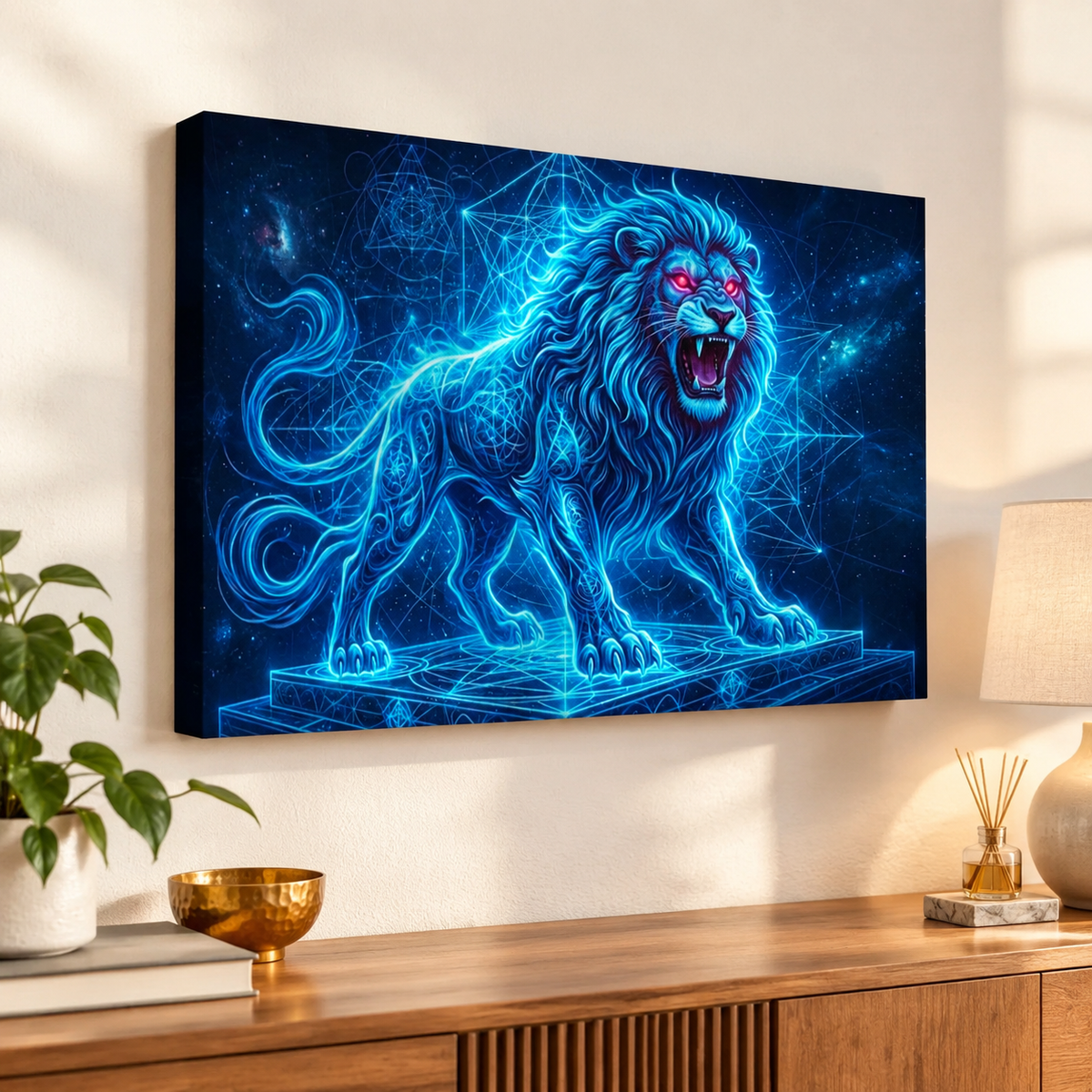 Electric Blue Lion Mane Living Room Above Sofa Wall Art