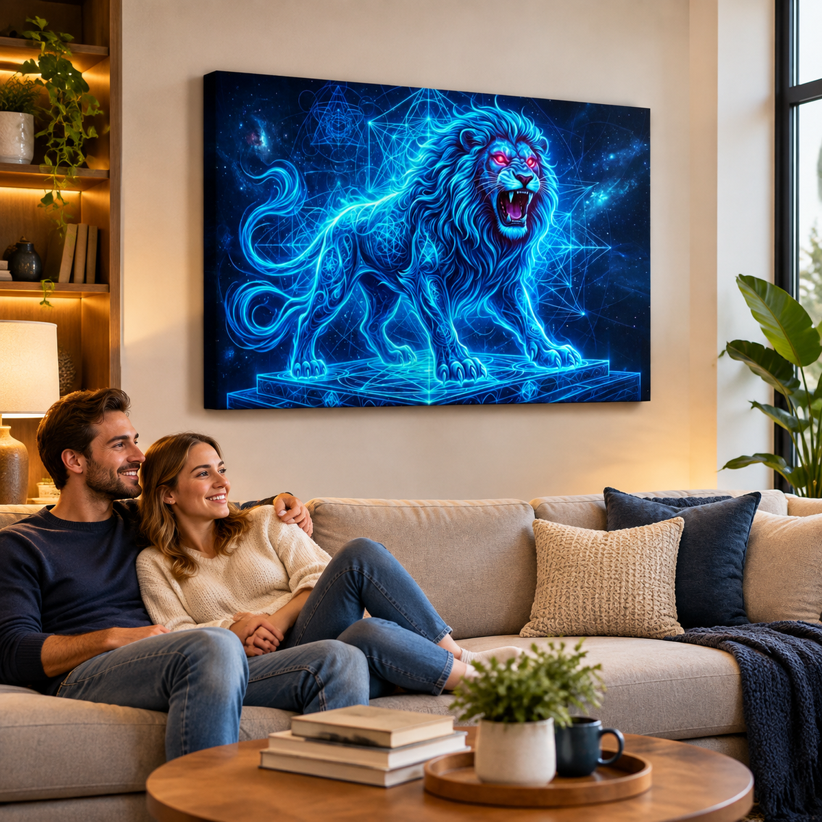 Electric Blue Lion Mane Living Room Above Sofa Wall Art