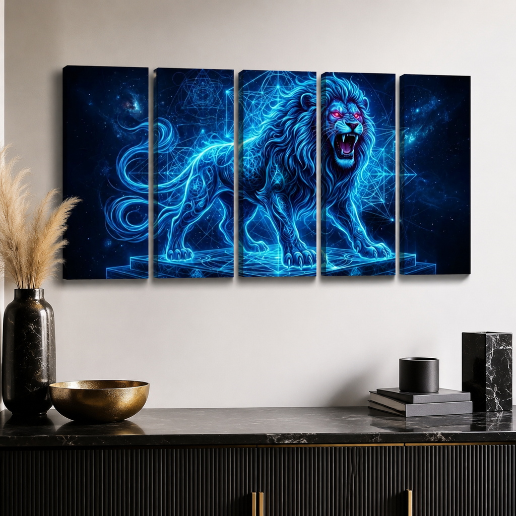 Electric Blue Lion Mane Living Room Above Sofa Wall Art