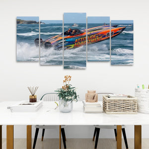 Attitude Adjustment – Twin-Engine Racing Boat 5-Panel Canvas Wall Art