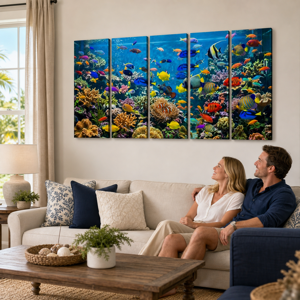 Colorful Fish Aquarium Canvas Wall Art — Vibrant Multi-Panel Print