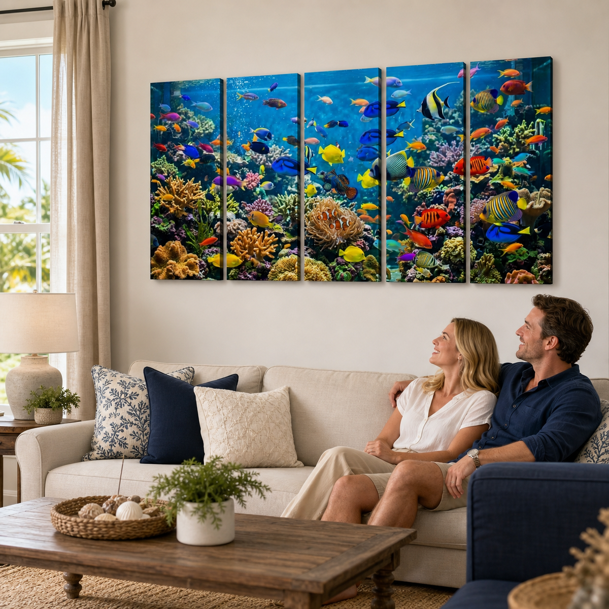 Colorful Fish Aquarium Canvas Wall Art — Vibrant Multi-Panel Print